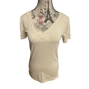 Anna Beige V-Neck Short Sleeve Top